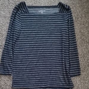 LOFT Women's Navy and White Striped Blouse